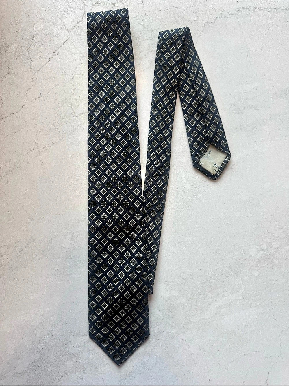 Yves Saint Laurent Geometric Silk Tie in Blue & Gold